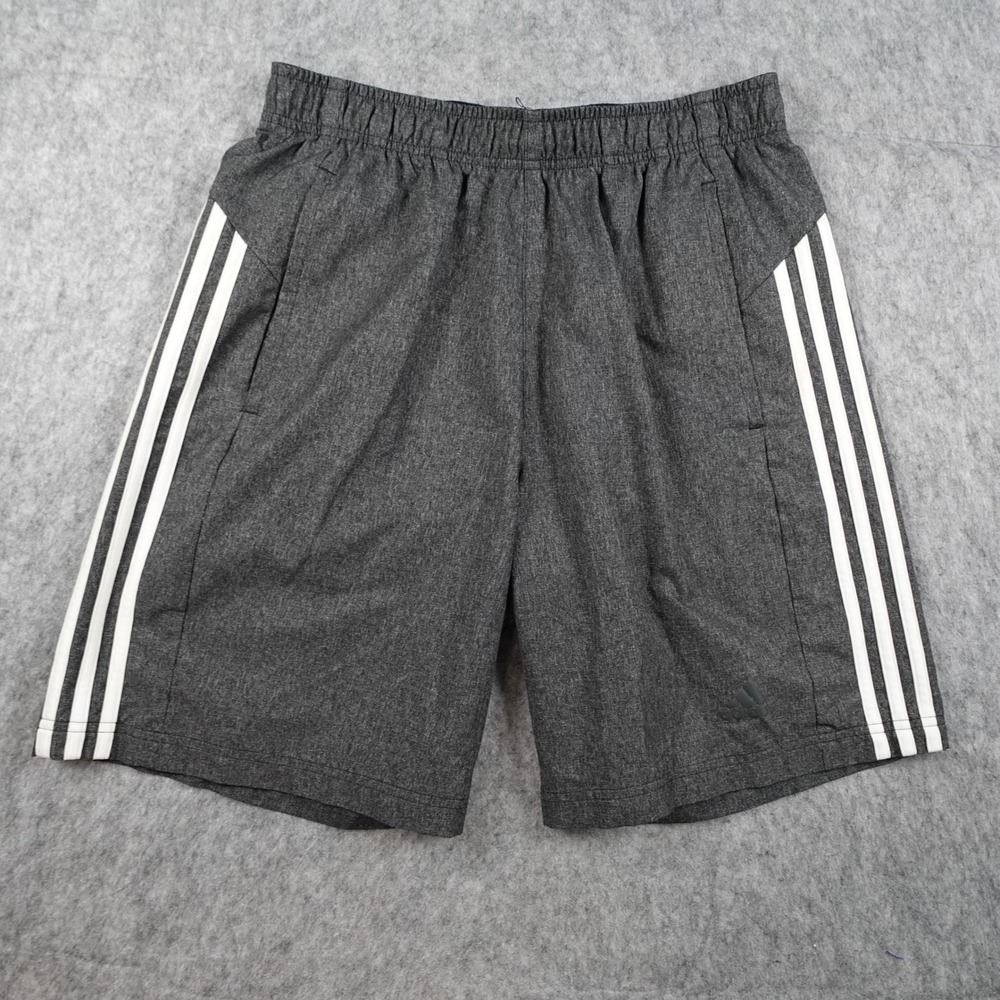 Adidas Shorts Men Medium Gray Heathered Work Out Crazylight 3 Stripe Training 9"